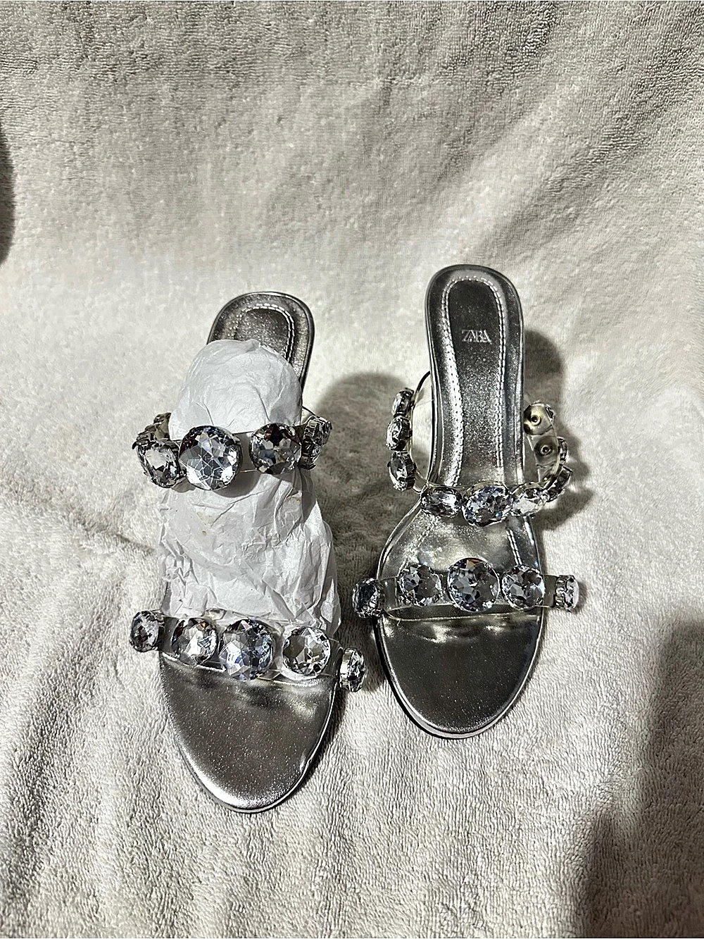 Zara Rhinestone Vinyl Heeled Sandals Silver